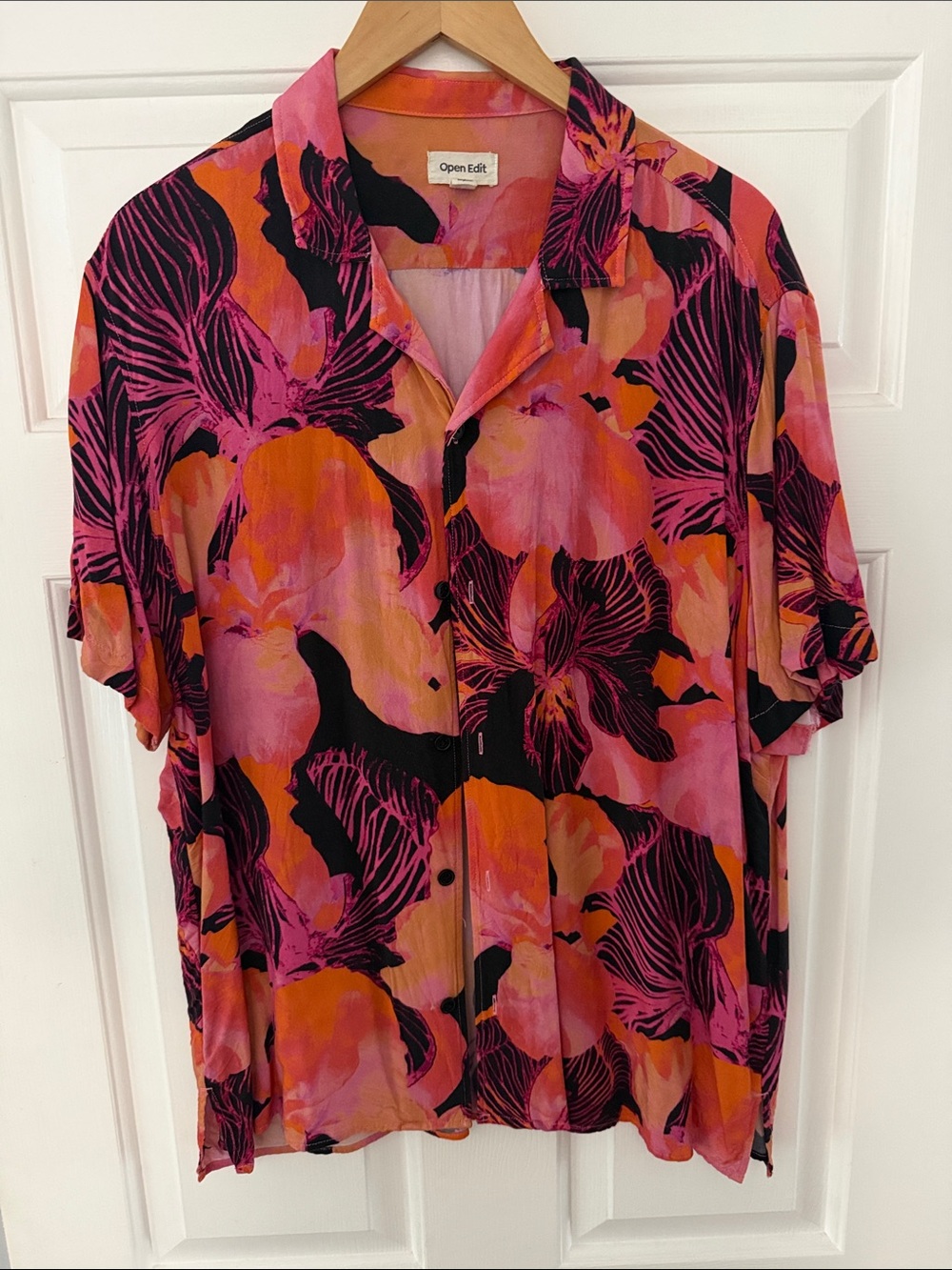 Open Edit Men’s Short Sleeve Floral Shirt - Pink & Orange